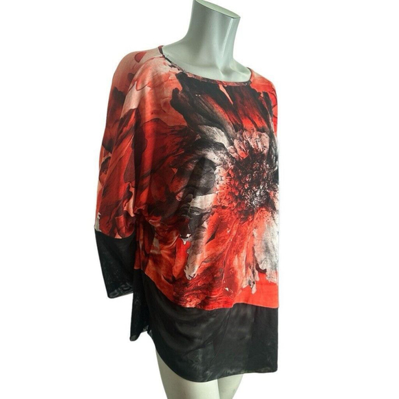 Scapa Lauren Perre Asymmetrical Mesh Net Floral Sheer Artsy Party Top Size XL - Picture 3 of 7